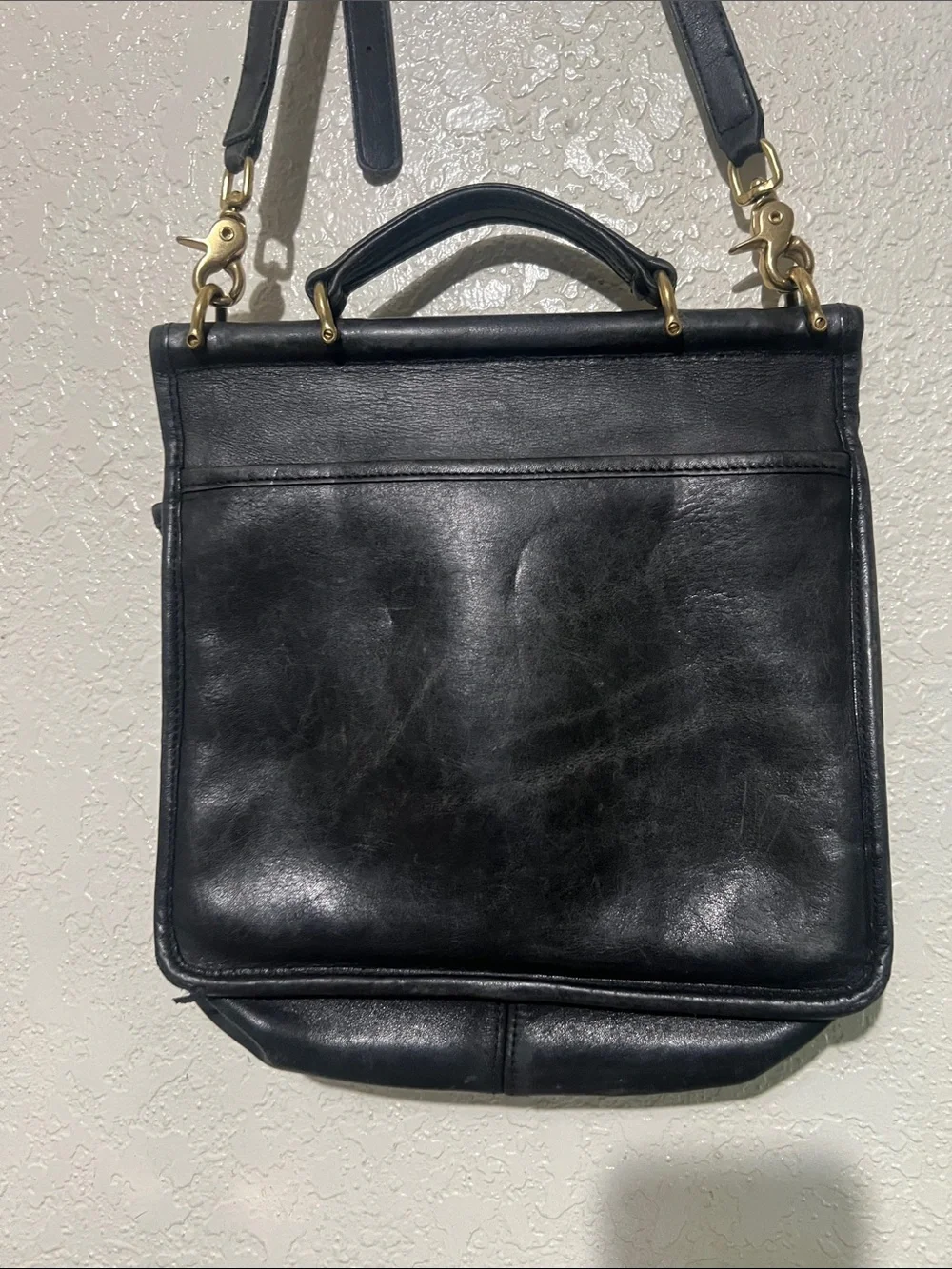 Coach Black Leather Satchel with Top Handle & Crossbody Strap F13-9927